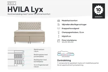 HVILA Lyx komplett sengesett 180x200 cm kontinentalseng med knappepolstret sengegavl i bouclé - Ivory / Bouclé - Møbler - Senger - Komplett sengepakke