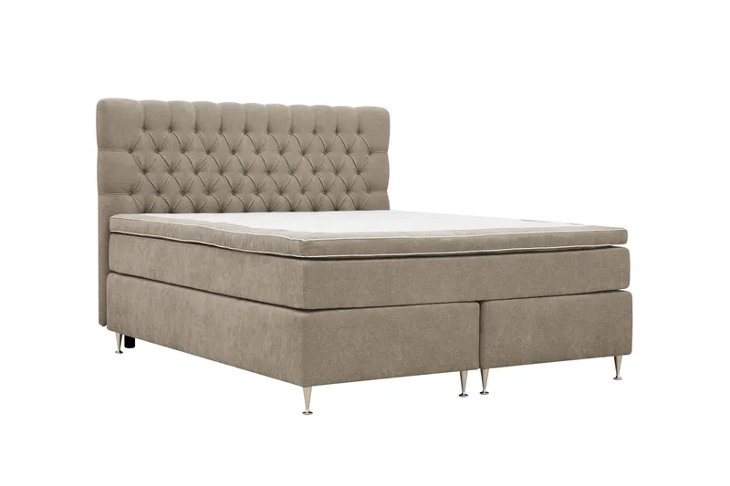 HVILA Lyx komplett sengesett 180x200 cm kontinentalseng med knappepolstret sengegavl i chenille - Brun - Møbler - Senger - Kontinentalsenger