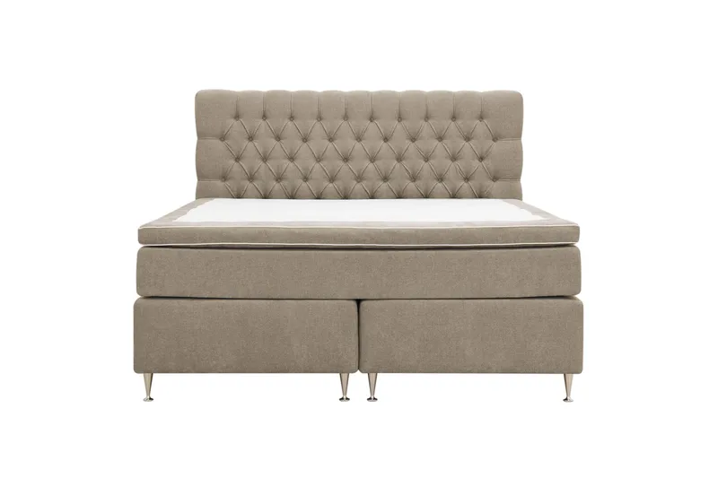 HVILA Lyx komplett sengesett 180x200 cm kontinentalseng med knappepolstret sengegavl i chenille, Brun