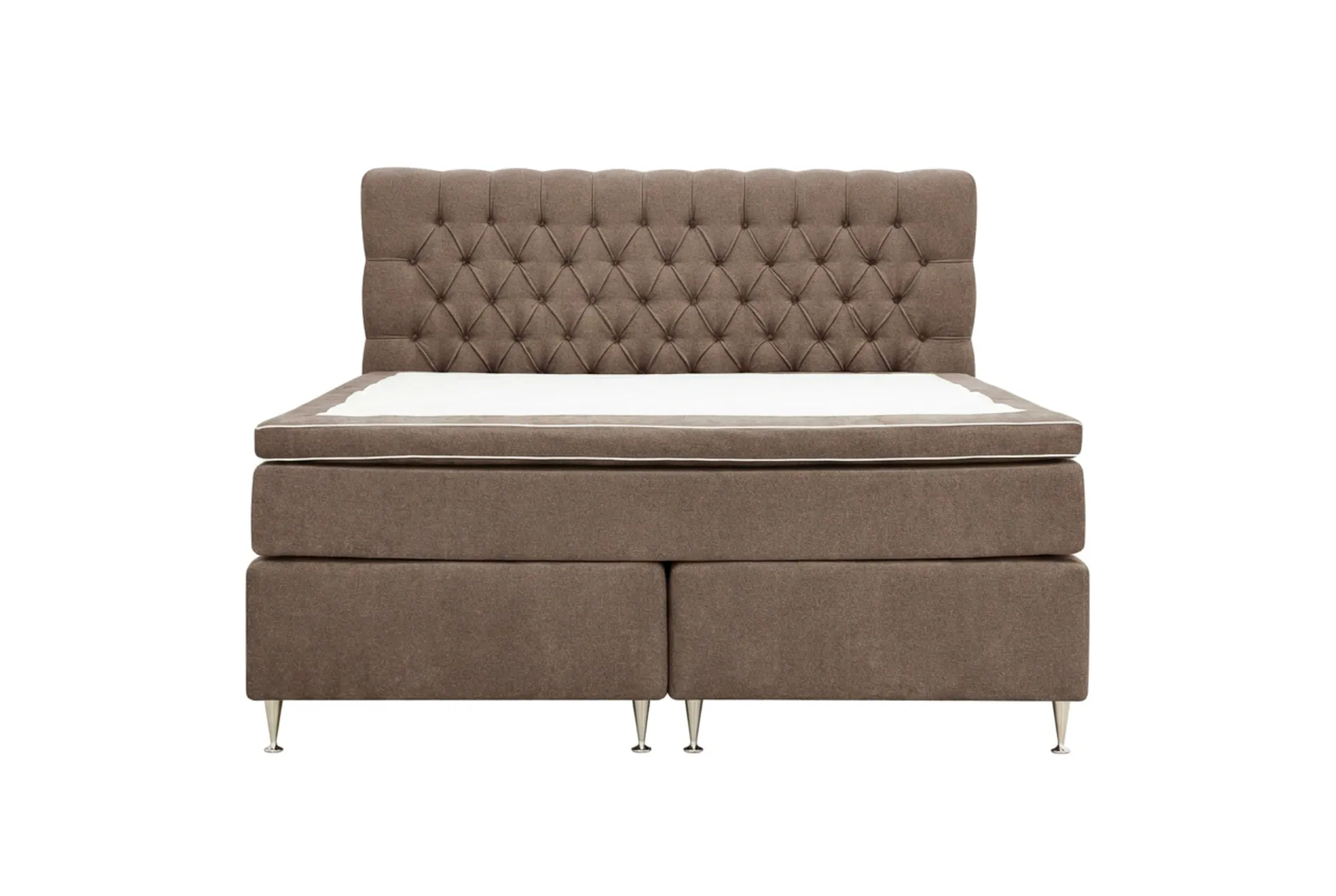 HVILA Lyx komplett sengesett 180x200 cm kontinentalseng med knappepolstret sengegavl i chenille - Mørkebrun