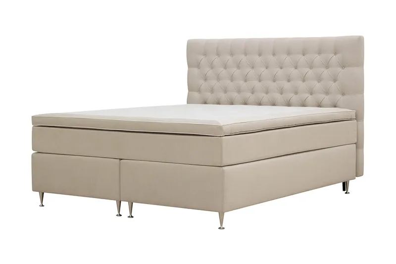 HVILA Lyx komplett sengesett 180x200 cm kontinentalseng med knappepolstret sengegavl i fløyel - Beige - Møbler - Senger - Kontinentalsenger