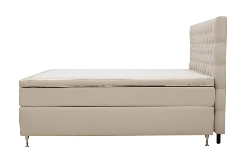 HVILA Lyx komplett sengesett 180x200 cm kontinentalseng med knappepolstret sengegavl i fløyel - Beige - Møbler - Senger - Kontinentalsenger