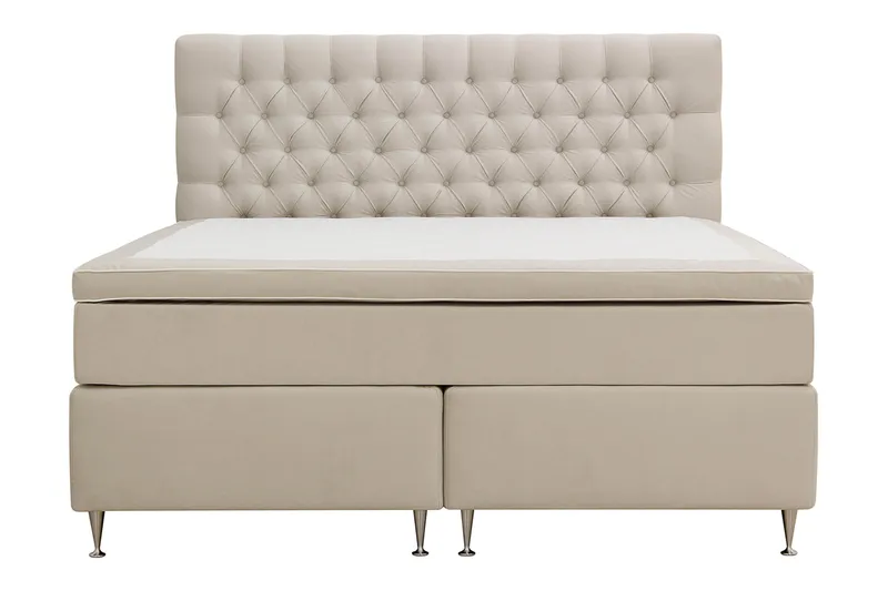HVILA Lyx komplett sengesett 180x200 cm kontinentalseng med knappepolstret sengegavl i fløyel, Beige