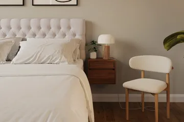 HVILA Lyx komplett sengesett 180x200 cm kontinentalseng med knappepolstret sengegavl i fløyel - Beige - Møbler - Senger - Komplett sengepakke