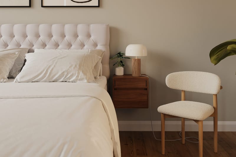 HVILA Lyx komplett sengesett 180x200 cm kontinentalseng med knappepolstret sengegavl i fløyel - Beige - Møbler - Senger - Kontinentalsenger
