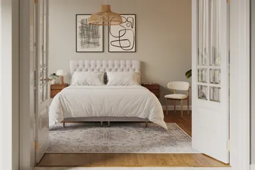 HVILA Lyx komplett sengesett 180x200 cm kontinentalseng med knappepolstret sengegavl i fløyel - Beige - Møbler - Senger - Komplett sengepakke