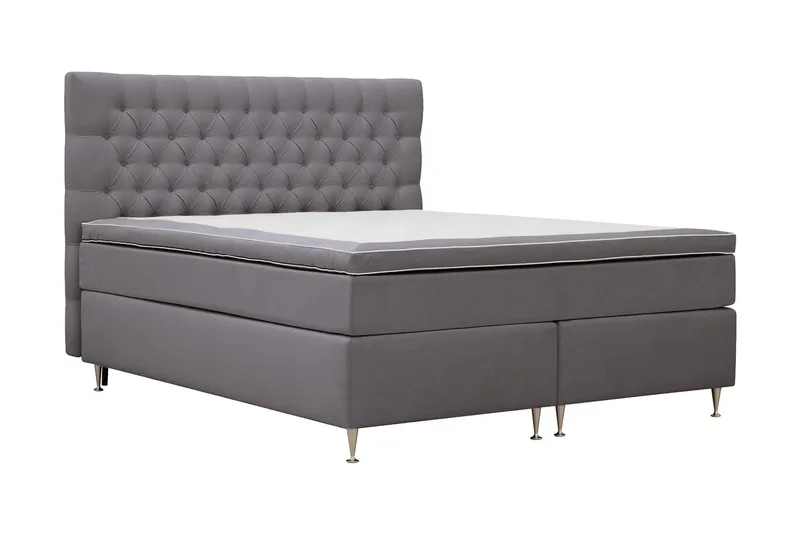 HVILA Lyx komplett sengesett 180x200 cm kontinentalseng med knappepolstret sengegavl i fløyel - Grå - Møbler - Senger - Komplett sengepakke