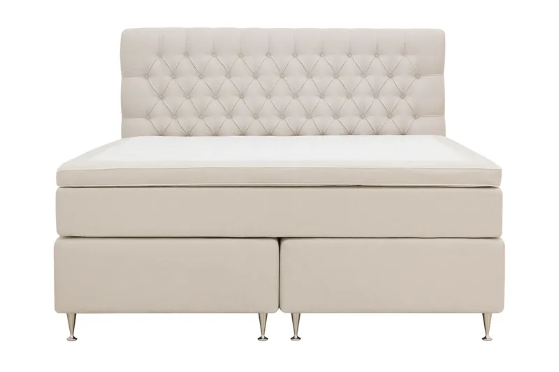 HVILA Lyx Komplett Sengpakke 160x200 cm Kontinentalseng med knappet sengegavl, Lys beige