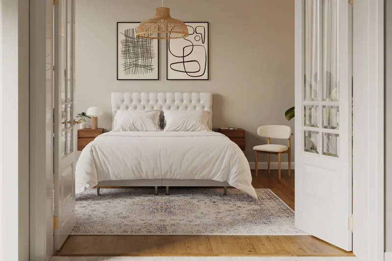 HVILA Lyx Komplett Sengpakke 160x200 cm Kontinentalseng med knappet sengegavl - Lys beige - Møbler - Senger - Kontinentalsenger