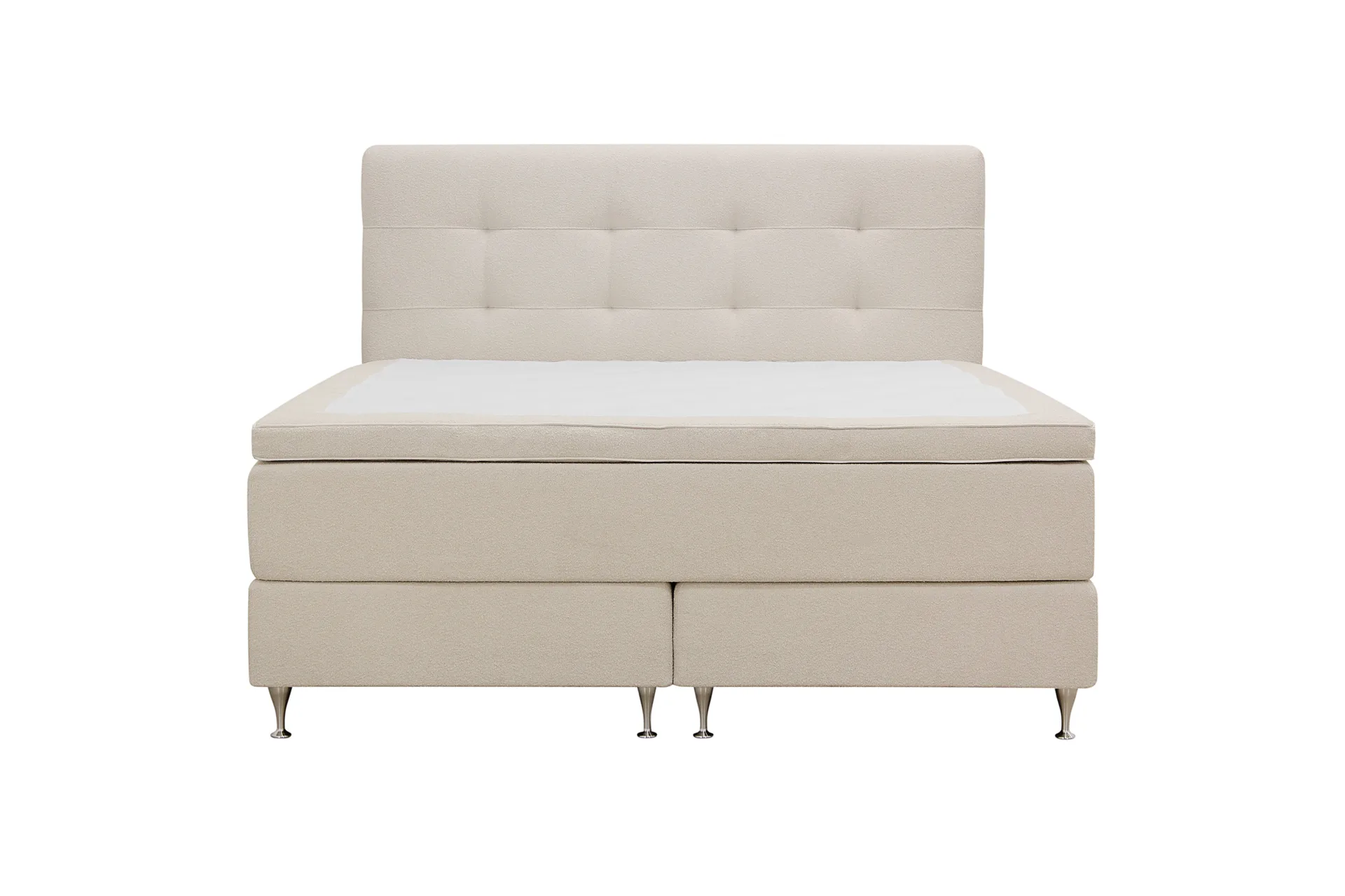 HVILA Premium komplett sengepakke 160x200 cm kontinentalseng med sengegavl - Lysbeige bouclé