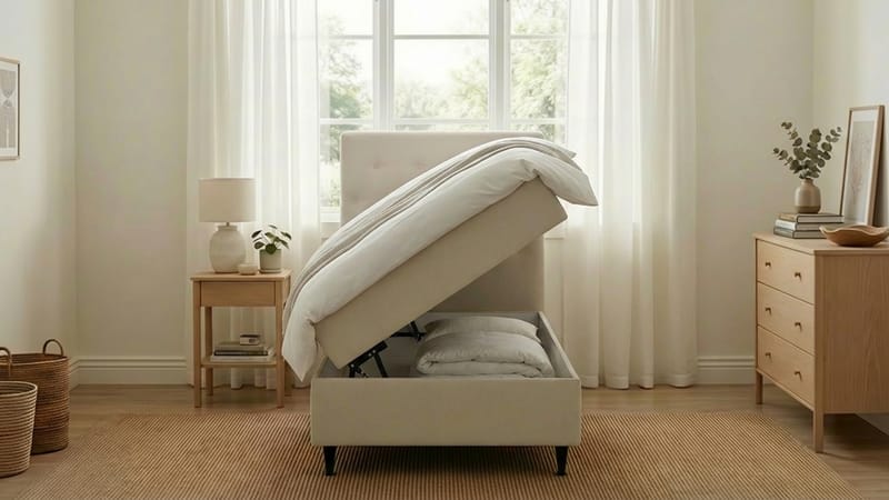 HVILA Plus komplett sengesett med oppbevaring 90x200 cm - Lys beige - Møbler - Senger - Kontinentalsenger