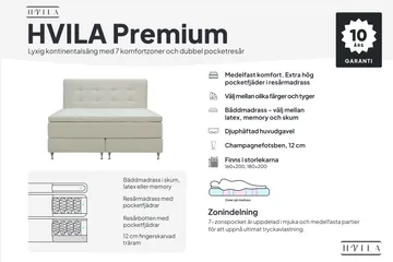 HVILA Premium Komplett Sengpakke 180x200 cm Kontinentalseng med Sengegavl - Lysebeige stoff - Møbler - Senger - Komplett sengepakke