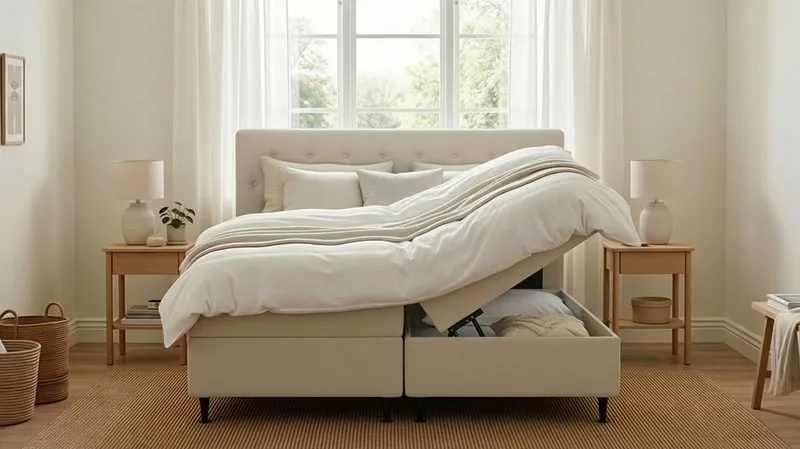 HVILA Plus komplett sengesett med oppbevaring 160x200 cm - Lys beige - Møbler - Senger - Komplett sengepakke