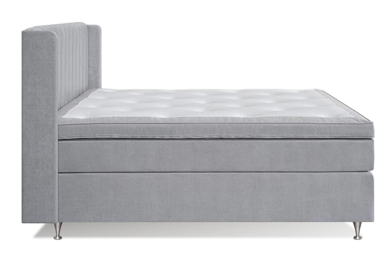 Joluma Komplett Sengepakke – Kontinentalseng 180x200 cm i Stoff med Sengegavl + Overmadrass med Fast/Medium Komfort - Lysegrå - Møbler - Senger - Komplett sengepakke