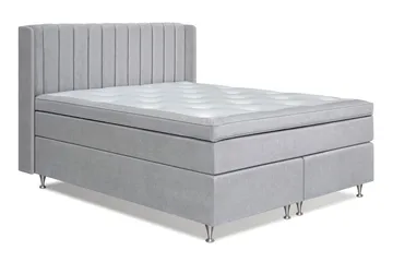 Joluma Komplett Sengepakke – Kontinentalseng 180x200 cm i Stoff med Sengegavl + Overmadrass med Fast/Medium Komfort - Lysegrå - Møbler - Senger - Komplett sengepakke