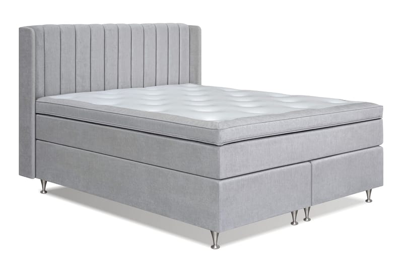 Joluma Komplett Sengepakke – Kontinentalseng 180x200 cm i Stoff med Sengegavl + Overmadrass med Fast/Medium Komfort - Lysegrå - Møbler - Senger - Komplett sengepakke