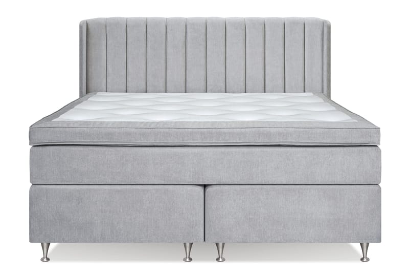 Joluma Komplett Sengepakke – Kontinentalseng 180x200 cm i Stoff med Sengegavl + Overmadrass med Fast/Medium Komfort - Lysegrå - Møbler - Senger - Komplett sengepakke