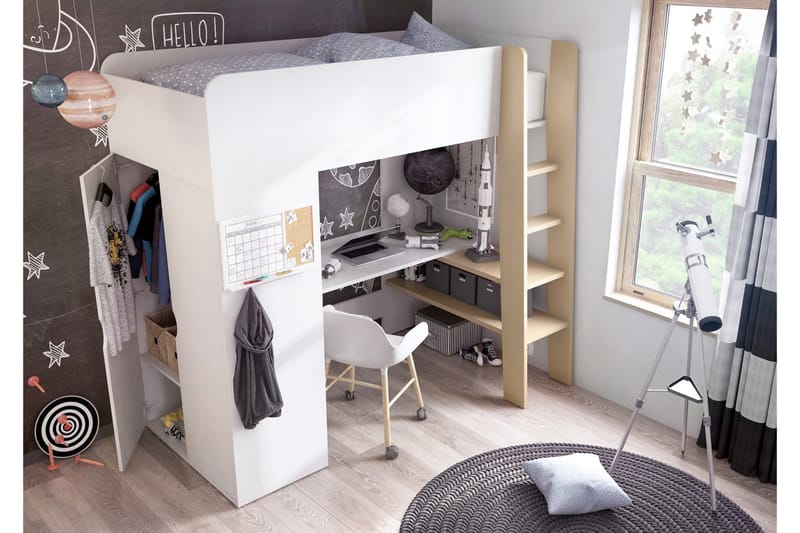 Eskil Loftseng med Skrivebord og Garderobe 90x200 cm - Hvit - Møbler - Senger - Køyeseng