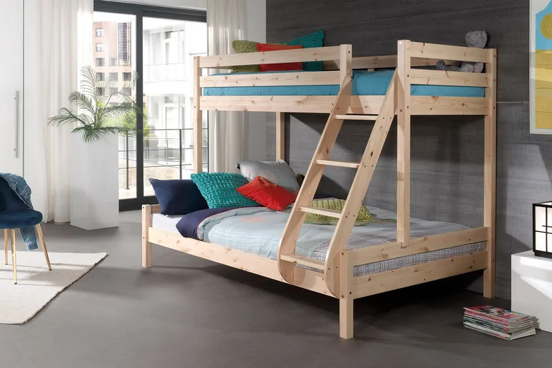 Pirue Familieseng - Tre/Brun - Møbler - Senger - Køyeseng - Familiekøye