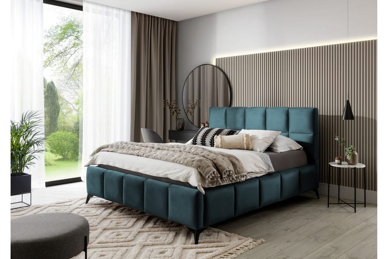 Kamble Sengeramme med Oppbevaring 140x200 cm - Turkis - Møbler - Senger - Sengeramme & sengestamme