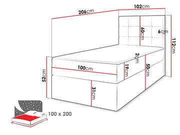 Kleiv kontinentalseng med oppbevaring 100x200 cm - beige - Møbler - Senger - Enkeltsenger