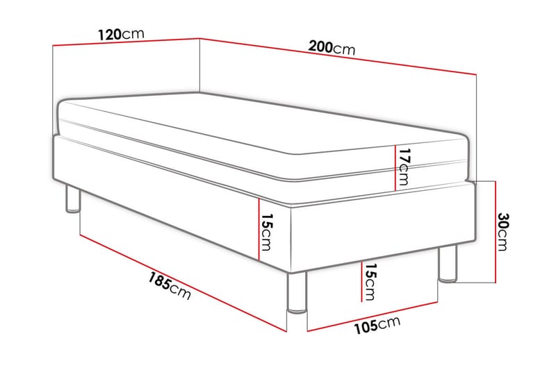 Adeliza Kontinentalseng 120x200 cm+Panel 40 cm - Svart - Møbler - Senger - Komplett sengepakke