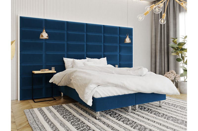 Adeliza Kontinentalseng 140x200 cm+Panel 60 cm - Blå - Komplett sengepakke