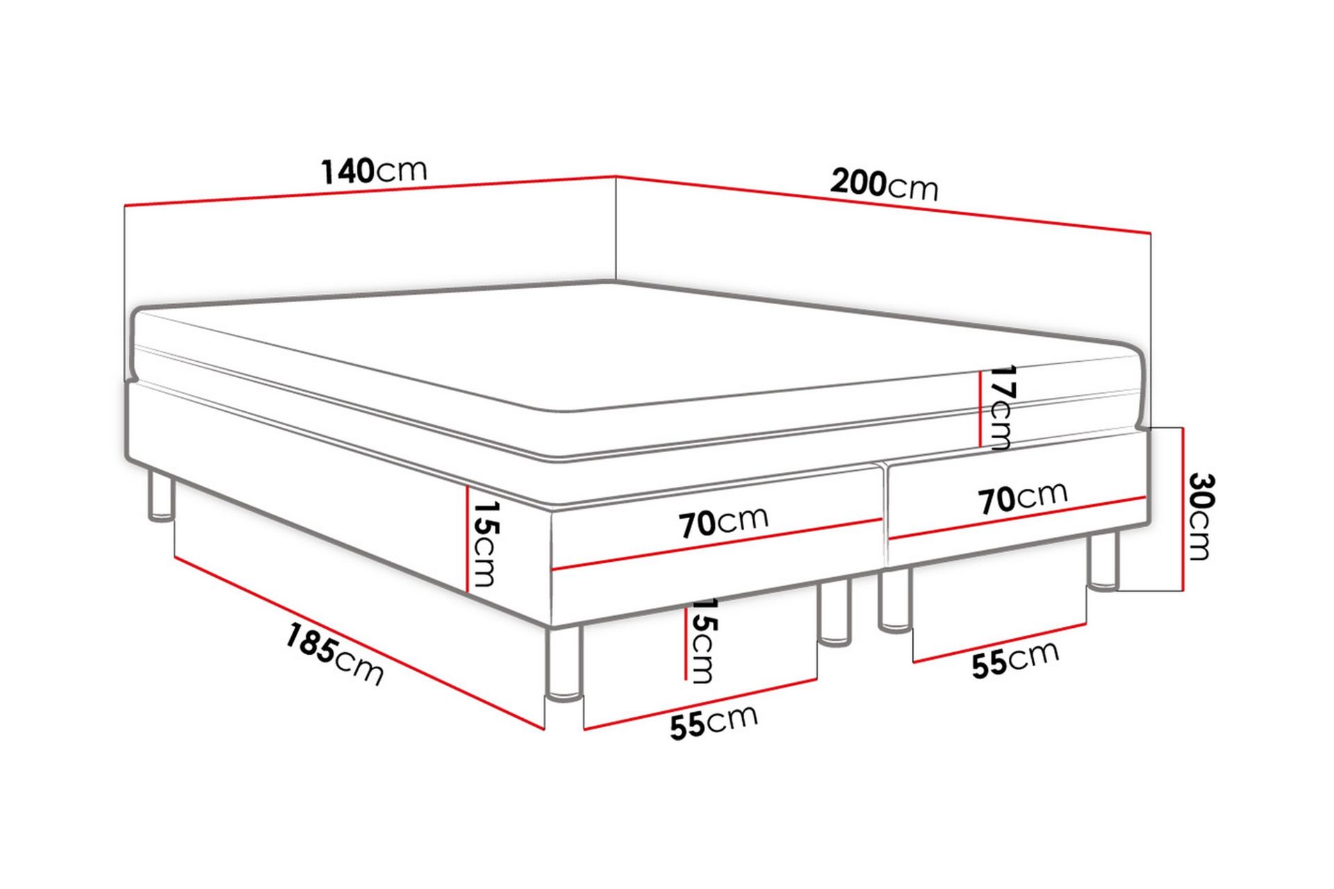 Adeliza Kontinentalseng 140x200 cm+Panel 40 cm - Hvit - Møbler - Senger - Komplett sengepakke