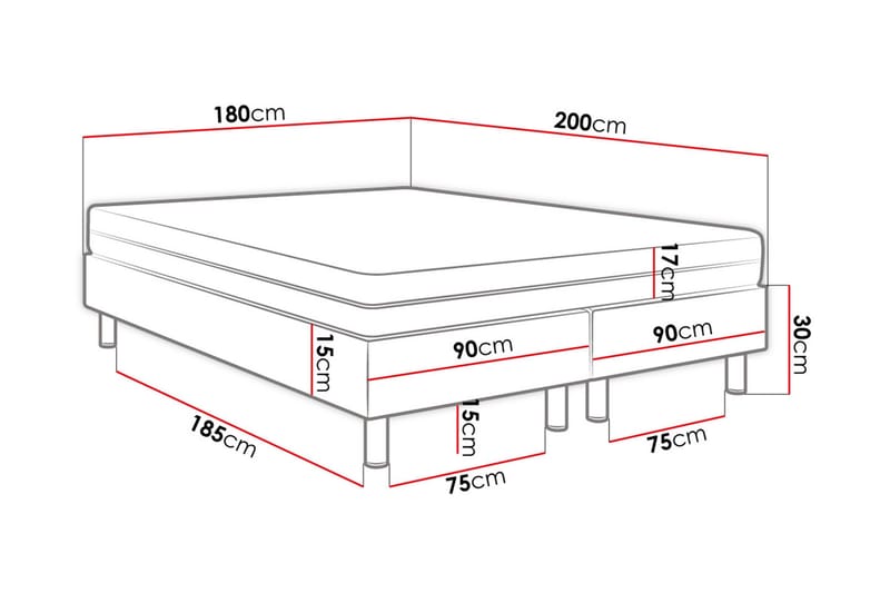 Adeliza Kontinentalseng 180x200 cm+Panel 30 cm - Rosa - Møbler - Senger - Komplett sengepakke