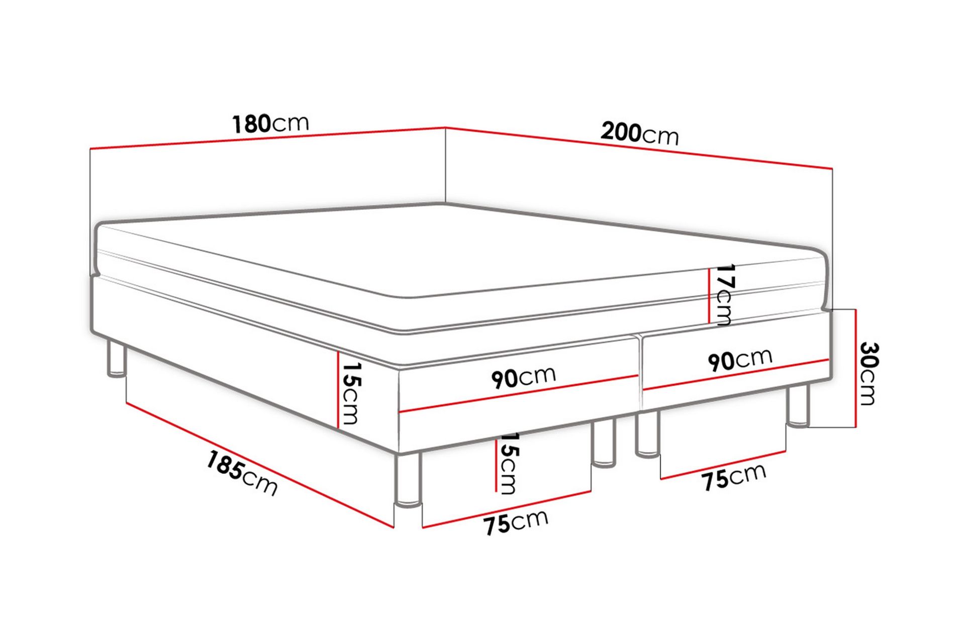 Adeliza Kontinentalseng 180x200 cm+Panel 60 cm - Hvit - Møbler - Senger - Komplett sengepakke