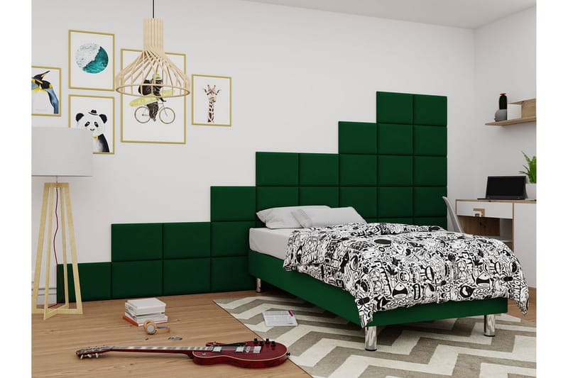 Adeliza Kontinentalseng 90x200 cm+Panel 40 cm - Grønn - Møbler - Senger - Komplett sengepakke