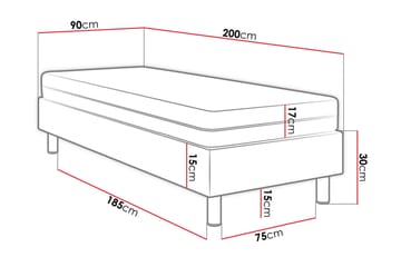 Adeliza Kontinentalseng 90x200 cm+Panel 40 cm - Svart - Møbler - Senger - Komplett sengepakke