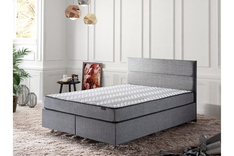 Argentu Kontinentalseng 140x190 cm - Grå - Komplett sengepakke - Seng med oppbevaring