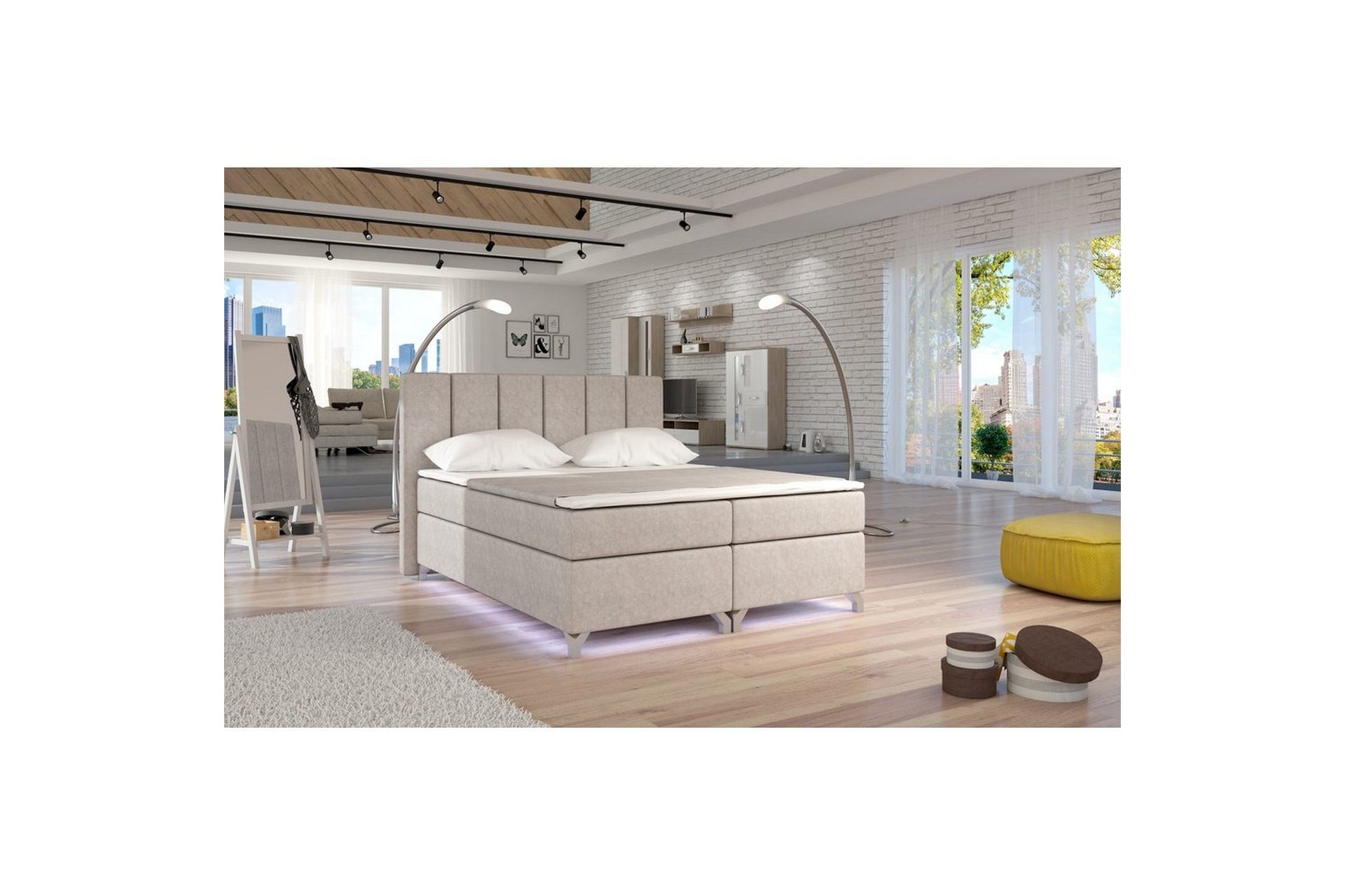 Box Spring Eltap Basilio med LED - Dora 21, Beige, 160x200 cm