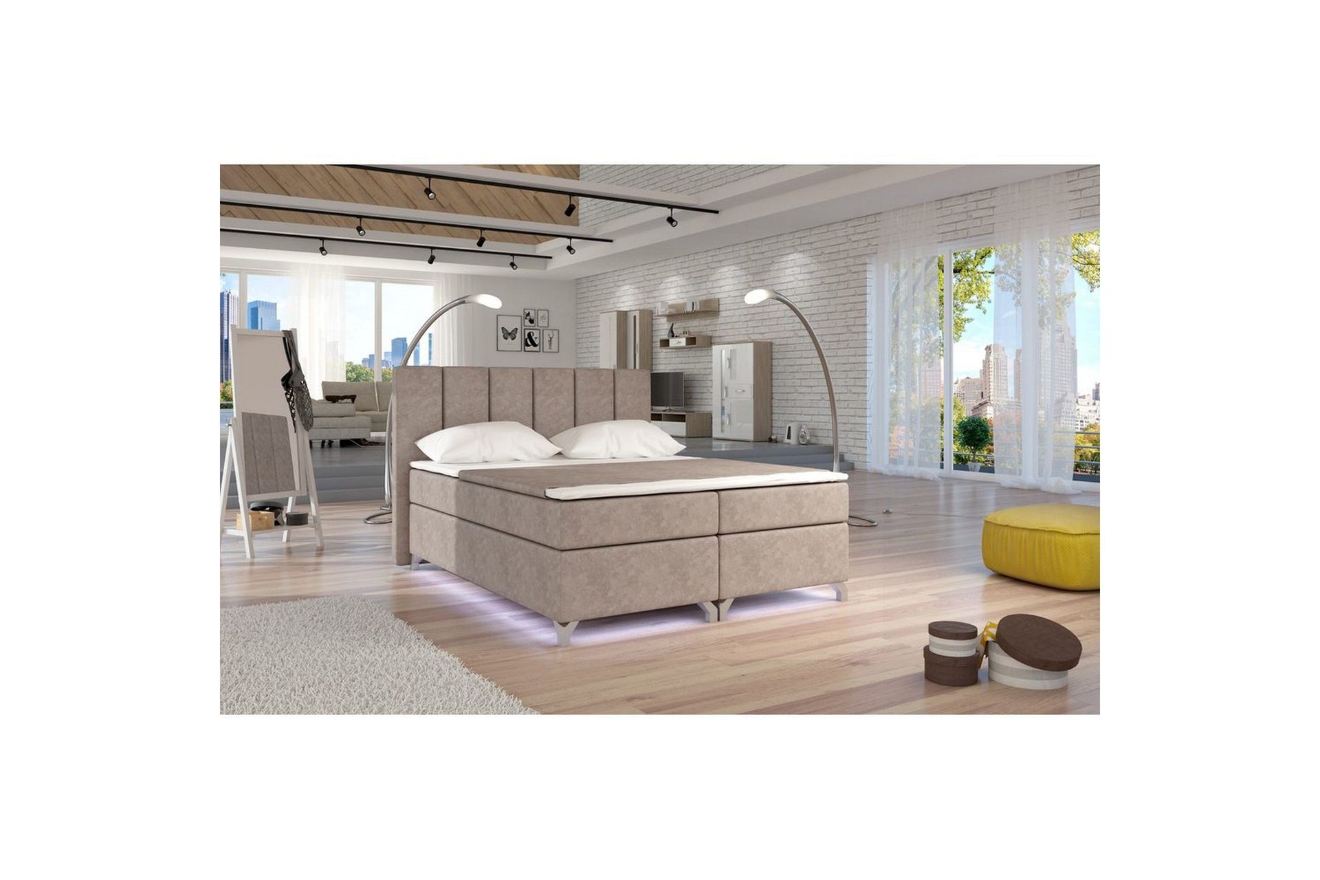 Box Spring Eltap Basilio med LED - Dora 22, Beige, 180x200 cm