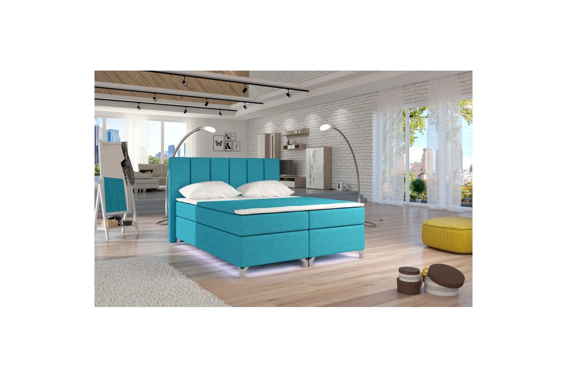 Box Spring Eltap Basilio med LED - Orinoco 85, Blå, 180x200 cm