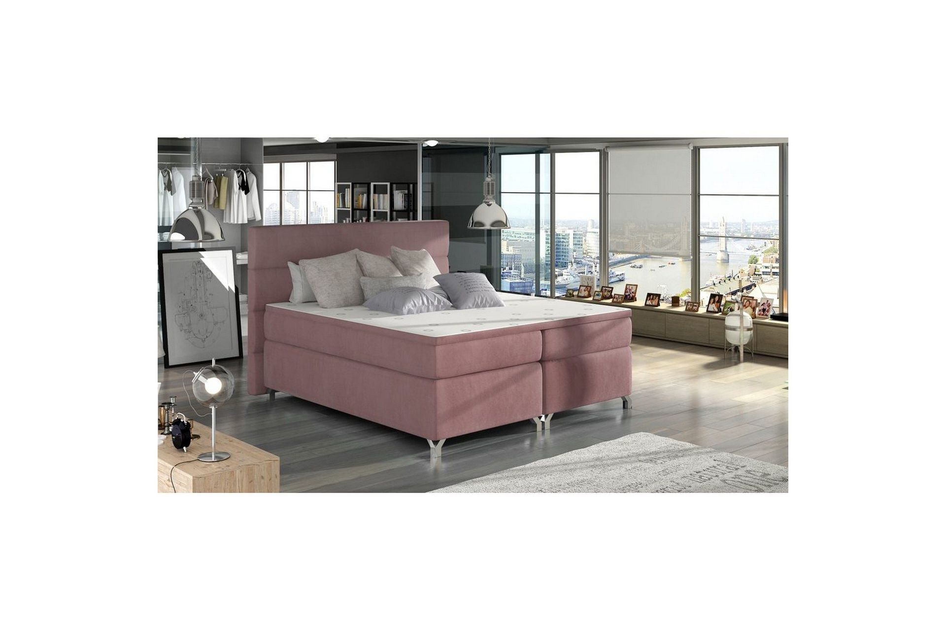 Boxspring Eltap Amadeo - Mat Velvet 63, Rosa, 180x200 cm