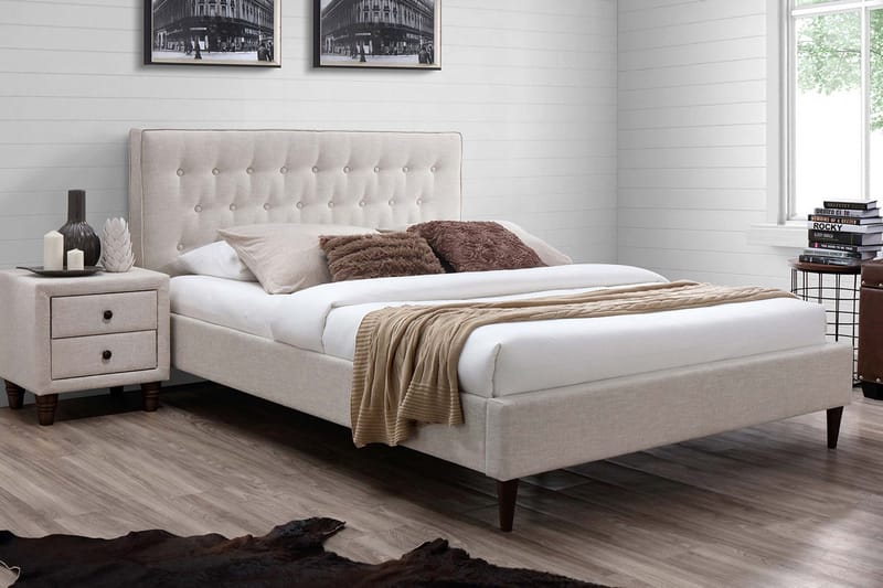 Emilia Sengepakke i Stoff med Sengegavl + Overmadrass, Beige