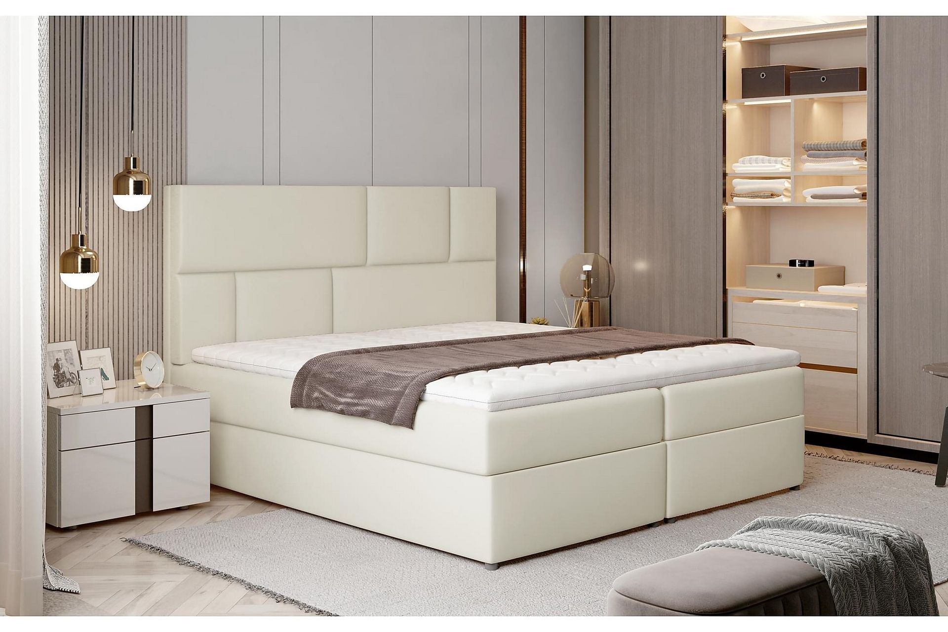 Forenca Sengepakke 160x200 cm - Lær/Beige - Møbler - Senger - Komplett sengepakke