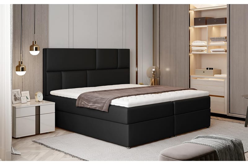 Forenca Sengepakke 160x200 cm - Lær/Svart - Møbler - Senger - Komplett sengepakke