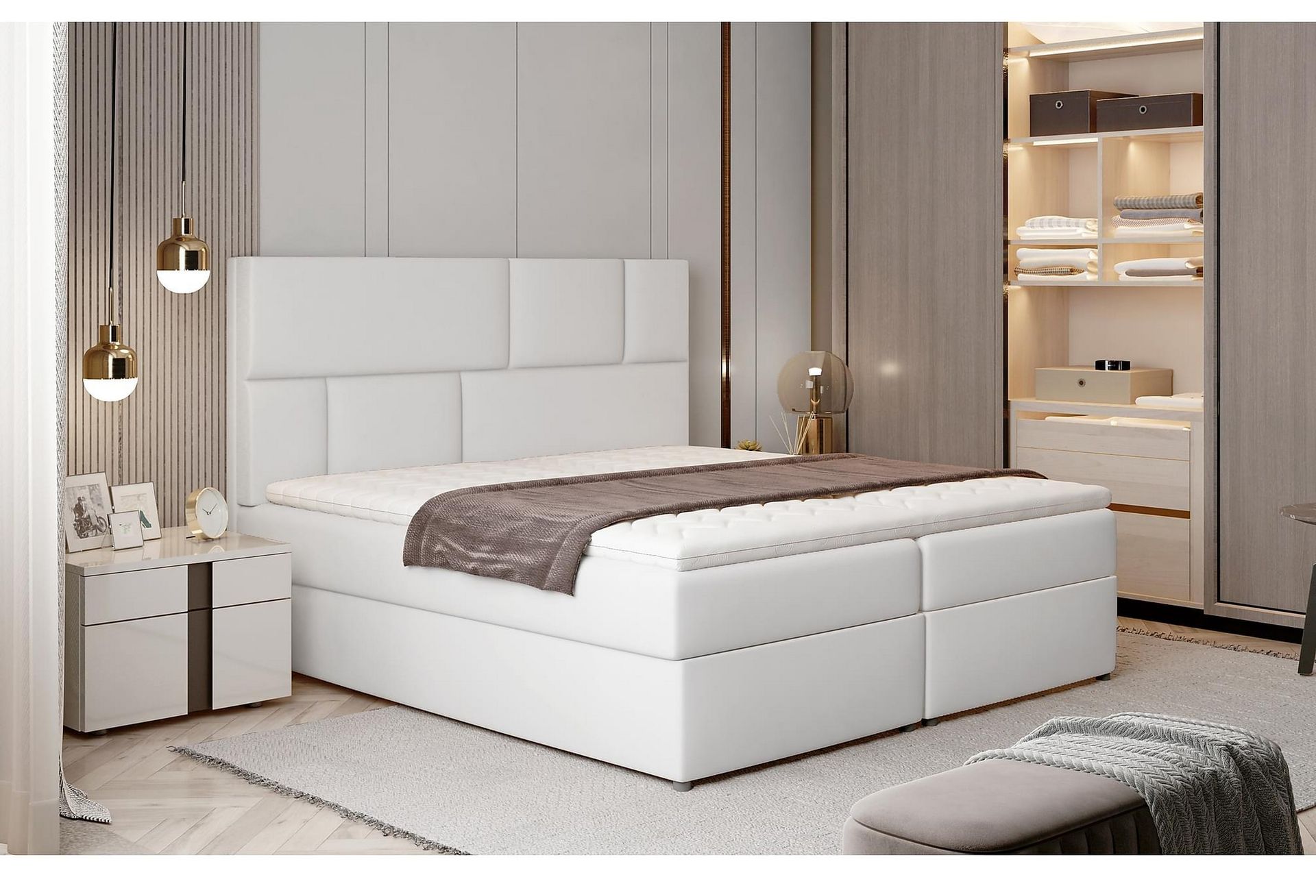 Forenca Sengepakke 180x200 cm - Lær/Hvit - Møbler - Senger - Komplett sengepakke