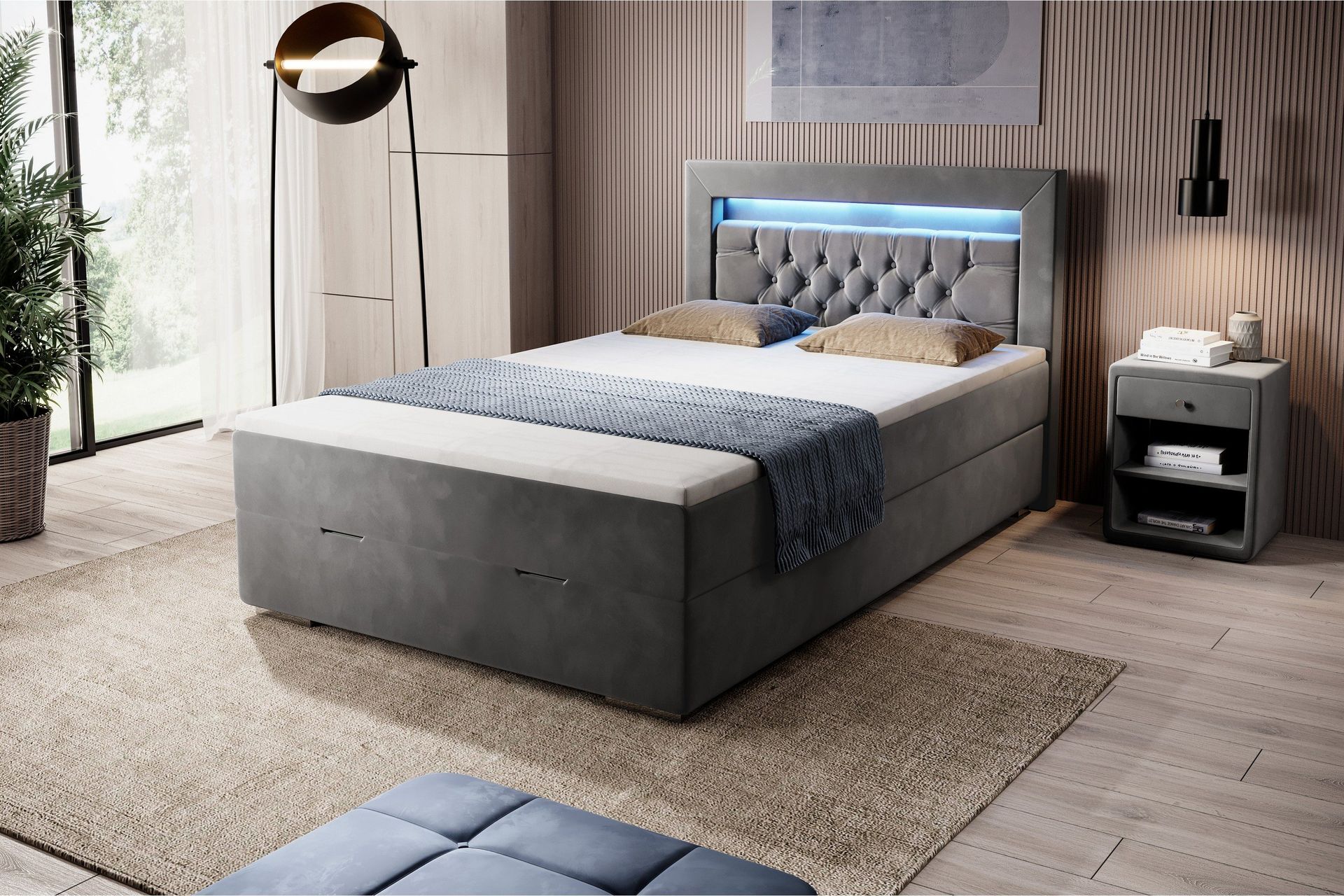 Franco Sengepakke 120x200 med Oppbevaring - Grå/Fløyel