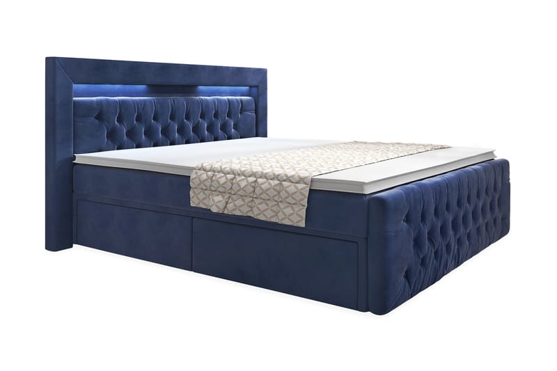 Franco Sengepakke 160x200 med Oppbevaring - Mørkeblå / Fløyel - Komplett sengepakke - Seng med oppbevaring - Dobbeltsenger