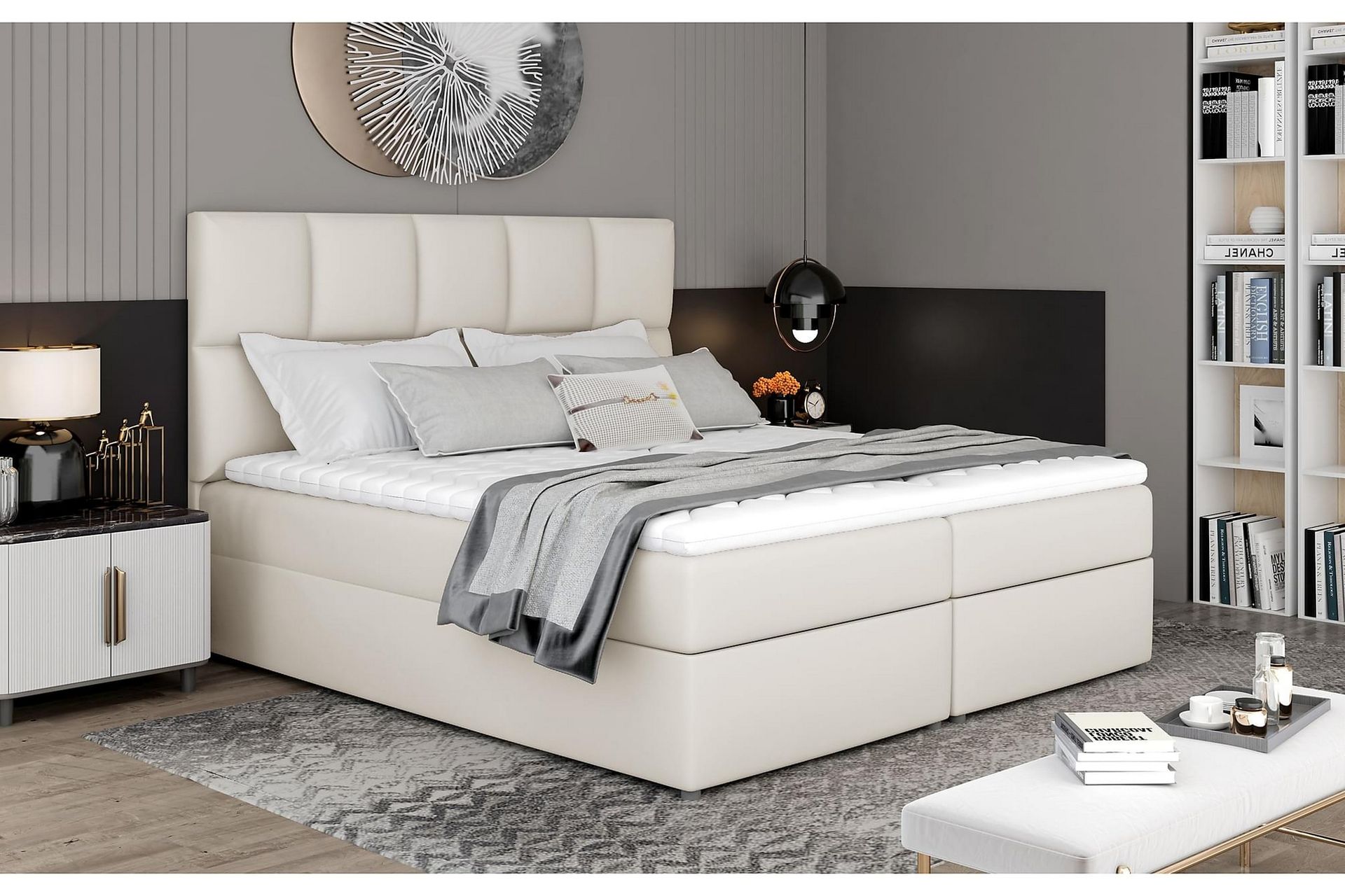 Glossa Sengepakke 160x200 cm - Lær/Beige - Møbler - Senger - Komplett sengepakke