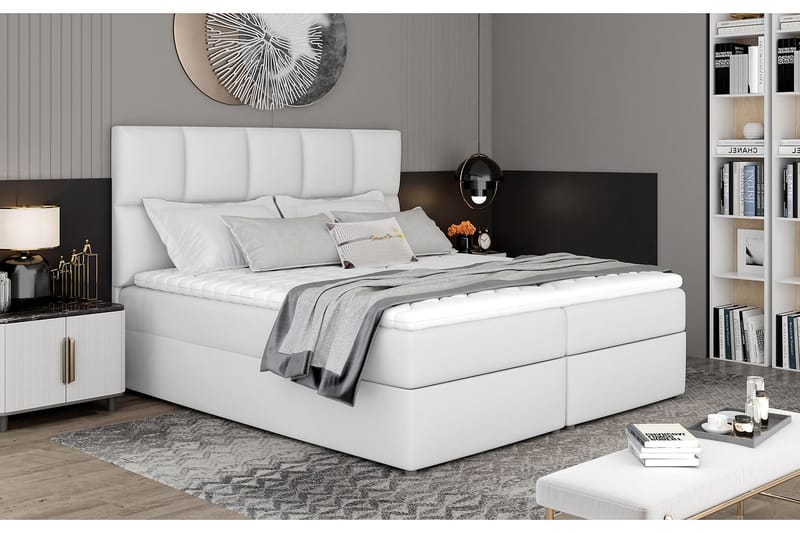 Glossa Sengepakke 160x200 cm - Lær/Hvit - Komplett sengepakke
