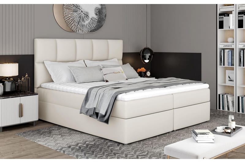 Glossa Sengepakke 180x200 cm - Lær/Beige - Møbler - Senger - Komplett sengepakke