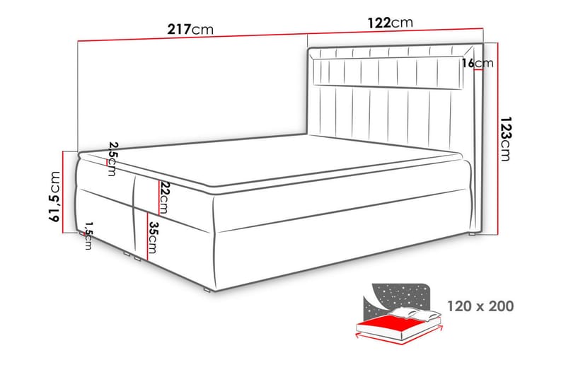Kontinentalseng 120x200 Grå - Grå - Komplett sengepakke - Seng med oppbevaring