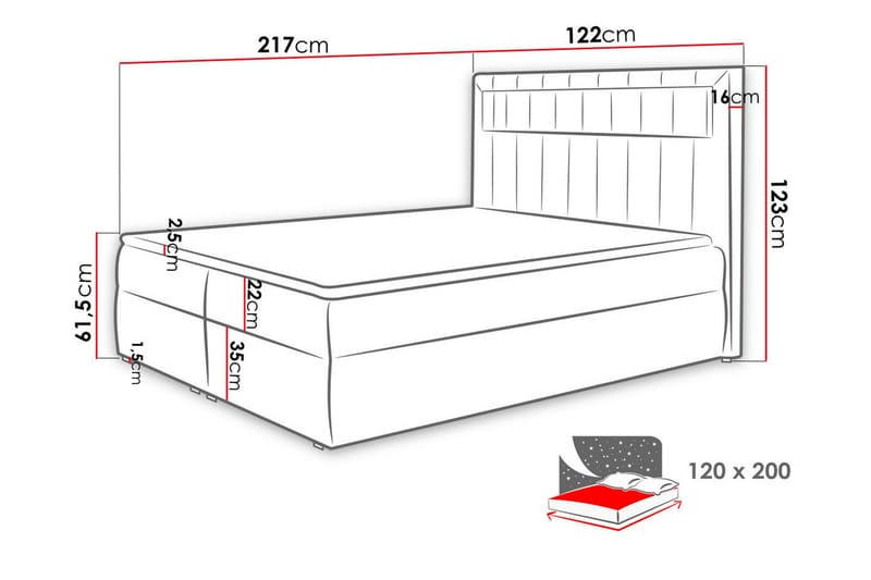 Kontinentalseng 120x200 Svart - Svart - Møbler - Senger - Komplett sengepakke