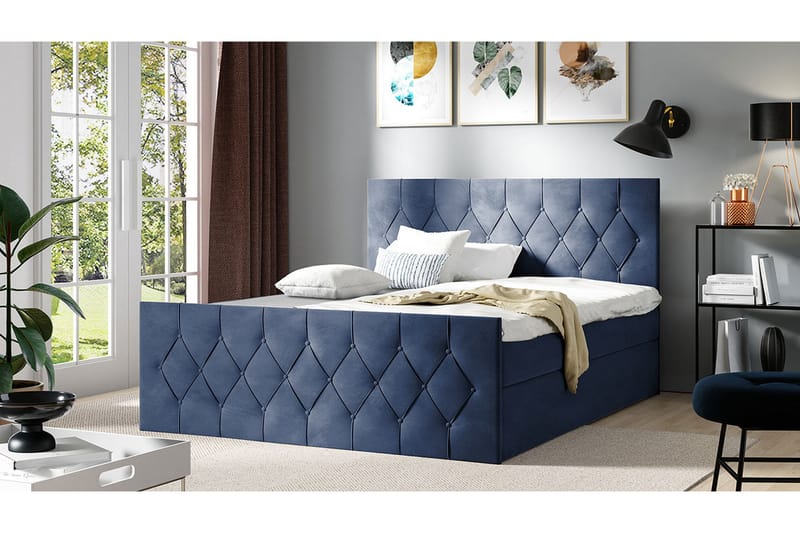 Kontinentalseng 127x216 cm - Blå - Komplett sengepakke - Seng med oppbevaring