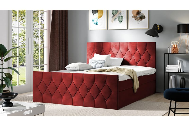 Kontinentalseng 127x216 cm - Rød - Komplett sengepakke - Seng med oppbevaring